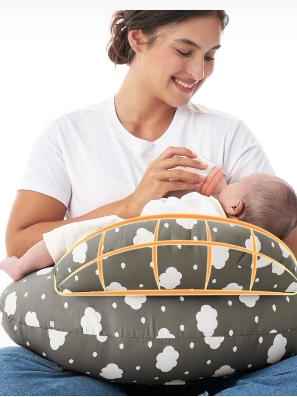 Gray Cloud Print Nursing Bib Pillow - Baby Feeding Support